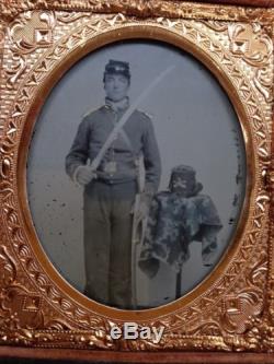 Civil War Confederate Soldier with Sword Ambrotype & Tintype Hickman Vintage Photo