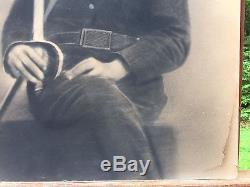 Civil War Era Charcoal Portrait Of Soldier WithSaber Glass Eye Maine Estate Find