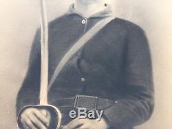 Civil War Era Charcoal Portrait Of Soldier WithSaber Glass Eye Maine Estate Find