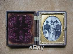 Civil War Era Gutta Percha Case Gold Framed Oval (1/9 Plate) of 3 Union Soldiers