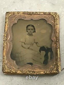 Civil War Era Photo 1/4 Plate Clear Glass Ambrotype Portrait Soldier Daughter