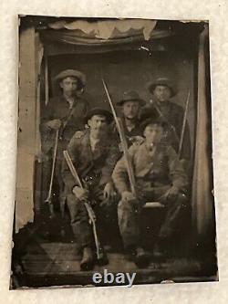 Civil War Era Soldiers Hunters Rifles Pipes Rare Antique Original Tintype Photo