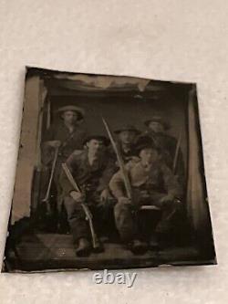 Civil War Era Soldiers Hunters Rifles Pipes Rare Antique Original Tintype Photo