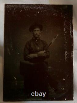 Civil War Era Tintype Confederate soldier, Outlaw, Gang, Labor Leaderwith Machete