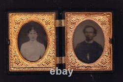 Civil War Peek-A-Boo Hard Case Image of 1st Lt & Female RARE Less than 50 Known