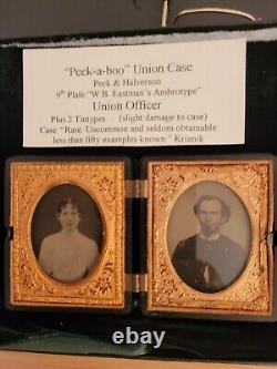 Civil War Peek-A-Boo Hard Case Image of 1st Lt & Female RARE Less than 50 Known