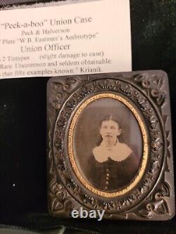 Civil War Peek-A-Boo Hard Case Image of 1st Lt & Female RARE Less than 50 Known