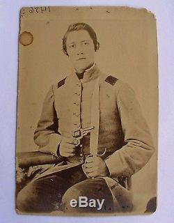 Civil War Photograph Confederate Soldier withLarge D-Guard Knife, Pistol & Bible
