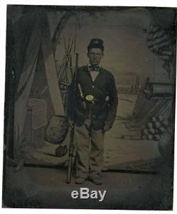 Civil War Sixth Plate Tintype Double Armed Union Soldier