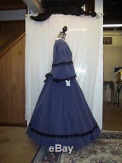 Civil War Skirt, Fitted Jacket, & Blouse in Soldier Blue with Black Trim