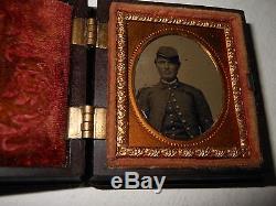 Civil War Soldier 1/16 Plate Tintype & RARE Thermoplastic Case