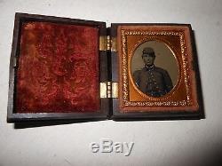 Civil War Soldier 1/16 Plate Tintype & RARE Thermoplastic Case