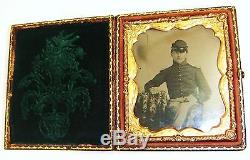 Civil War Soldier 1/6 Plate Ruby ambrotype of early Union Musician