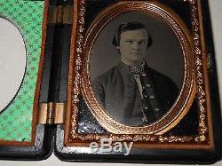 Civil War Soldier 1/9 Plate Ambrotype & Rare Thermoplastic Case