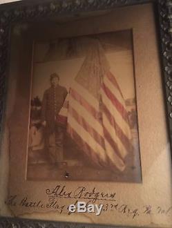 Civil War Soldier Alex Rodgers 83rd Reg. PA Volunteers Photograph with Battle Flag