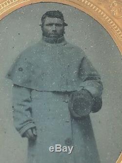 Civil War Soldier Ambrotype Photo In Overcoat New Hampshire IDd Geo. Bunce