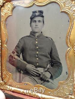 Civil War Soldier Ambrotype Photo with Sword & Colt Revolver Superb Condition