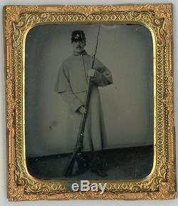 Civil War Soldier Ambrotype-Wearing Great Coat with Musket