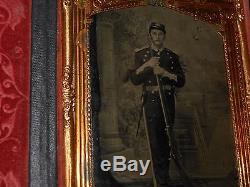 Civil War Soldier (Armed) 1/4 Plate Tintype & Full Case