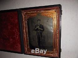 Civil War Soldier (Armed) 1/4 Plate Tintype & Full Case
