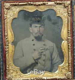 Civil War Soldier Armed Pistol Uniform Ambrotypes Sixth-plate Confederate