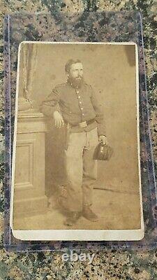 Civil War Soldier CDV Image ID'd D Washburn Holding McDowell Style Kepi & Armed