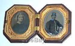 Civil War Soldier In Uniform With Wife Ambrotypes Thermoplastic Union Case