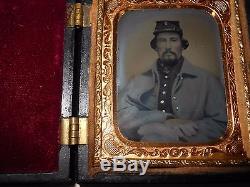 Civil War Soldier (Letter On Hat) 1/9 Ambrotype Patriotic Case