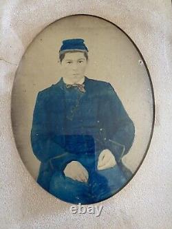 Civil War Soldier Photo In Frame Hand Painted Ohio