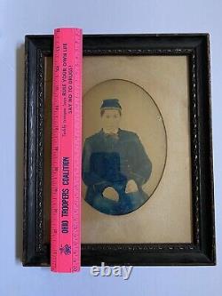 Civil War Soldier Photo In Frame Hand Painted Ohio