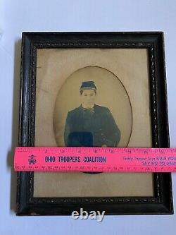 Civil War Soldier Photo In Frame Hand Painted Ohio