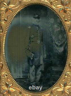 Civil War Soldier Standing Holding Sword Quarter Plate (1/4 Plate Ambrotype)