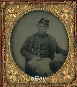 Civil War Soldier, Tinted, Oil Cloth Cap, Having a Drink, Patriotic Union Case