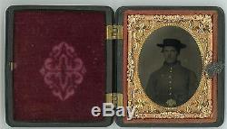 Civil War Soldier Tinted Tintype Wearing Private Purchase Cap, Union Case