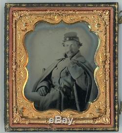 Civil War Soldier Tintype-Cape, Cavalry Overcoat, Fine Pose