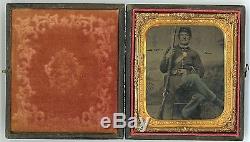Civil War Soldier Tintype with Musket and Revolver