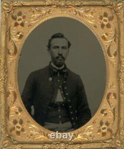 Civil War Soldier Tintype with Service Stripes on Coat, Sixth Plate with Case