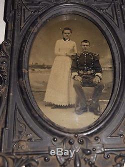 Civil War Soldier & Wife CDV Size Tintype Thermoplastic Hanging Frame