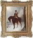 Civil War Soldier on Horseback Antique Oil Painting by George Wright (1860-1942)