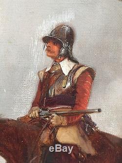 Civil War Soldier on Horseback Antique Oil Painting by George Wright (1860-1942)