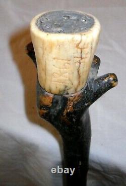 Civil War Soldier's IDed Walking Cane marked 1861 / N. C. Wood Bone & Lead Fill