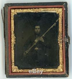 Civil War Soldier with Musket Ninth-Plate Ruby Ambrotype