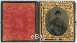Civil War Soldier with Musket, US Belt Plate, Sixth-Plate Tintype