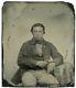 Civil War Soldier with Pocket Revolver, Sixth Plate Ruby Ambrotype in Union Case