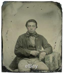 Civil War Soldier with Pocket Revolver, Sixth Plate Ruby Ambrotype in Union Case