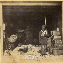 Civil War Stereoview Photo Soldier With Rifle Guards a Storehouse Joseph Ward