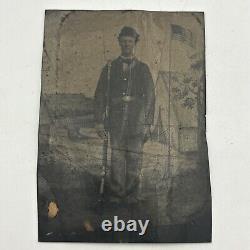 Civil War Tintype Authentic Soldier Full Dress Painted Blush Cheeks