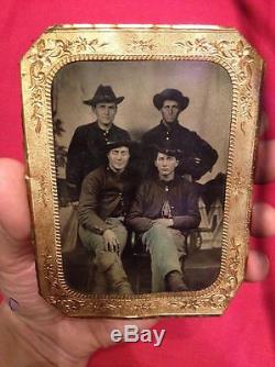 Civil War Tintype Four Young Western Federal Soldiers 1/4 plate