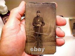 Civil War Tintype Grouping Soldier withMusket and Tax Stamp and Tintype of Family