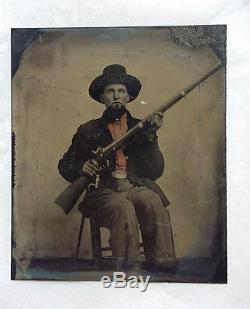 Civil War Tintype Photo Soldier w Rifle & Bayonet, Hezekiah Foster, 18th. Reg